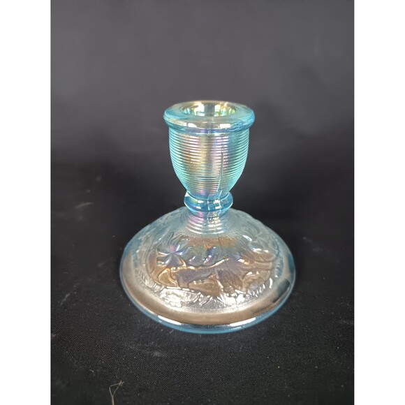 Imperial Glass Candlestick Holder Small Blue Iridescent Carnival Glass Lenox - Picture 8 of 8